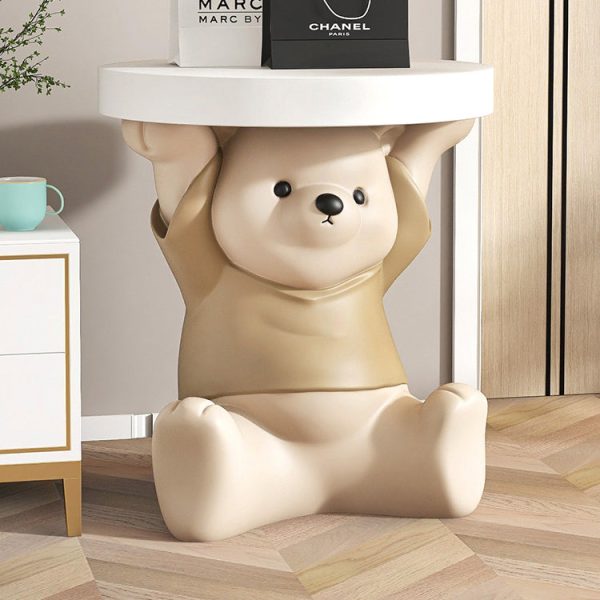 Modern Art Deco Resin Fiberglass Bear-Shaped Round End Table 1-Tier For Living Room - Image 11