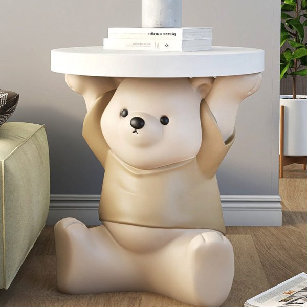 Modern Art Deco Resin Fiberglass Bear-Shaped Round End Table 1-Tier For Living Room - Image 13