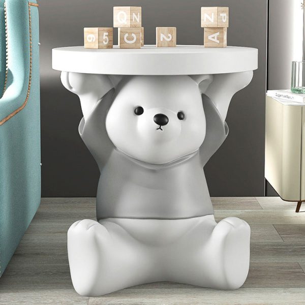 Modern Art Deco Resin Fiberglass Bear-Shaped Round End Table 1-Tier For Living Room - Image 14