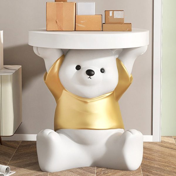 Modern Art Deco Resin Fiberglass Bear-Shaped Round End Table 1-Tier For Living Room - Image 16