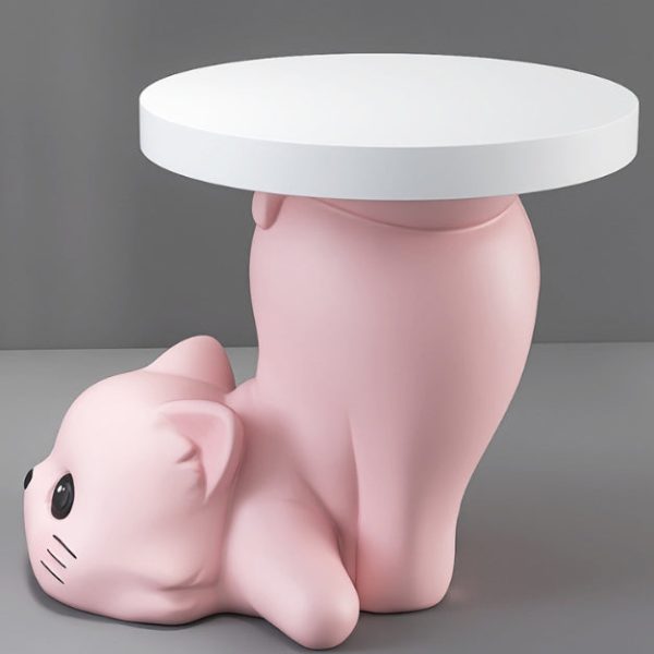 Modern Art Deco Resin Cat-Shaped Round End Table 1-Tier For Living Room - Image 10