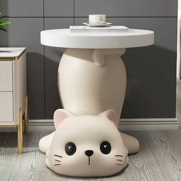 Modern Art Deco Resin Cat-Shaped Round End Table 1-Tier For Living Room - Image 12