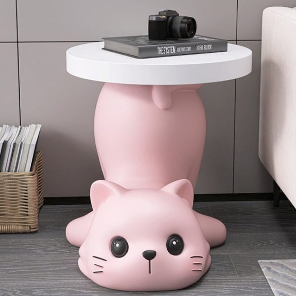 Modern Art Deco Resin Cat-Shaped Round End Table 1-Tier For Living Room - Image 16