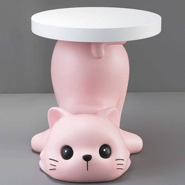 Modern Art Deco Resin Cat-Shaped Round End Table 1-Tier For Living Room - Image 17