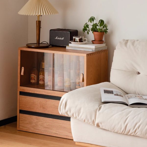 Traditional Japanese Cherry Wood Rectangular Side Table 1-Tier For Living Room - Image 15