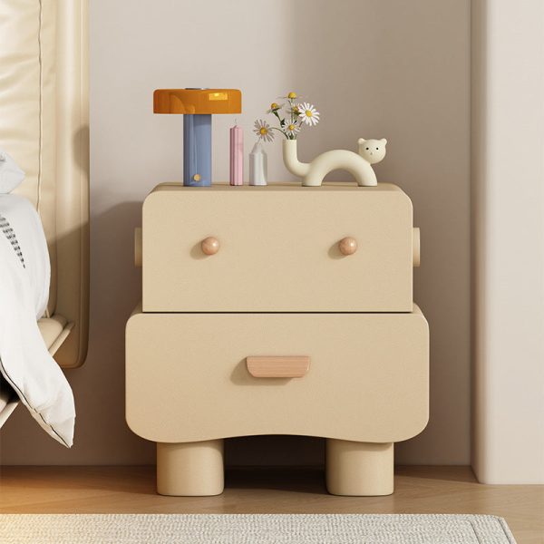Contemporary Creative Faux Leather Solid Wood Curved Square Nightstand 2-Drawer For Bedroom - Image 11