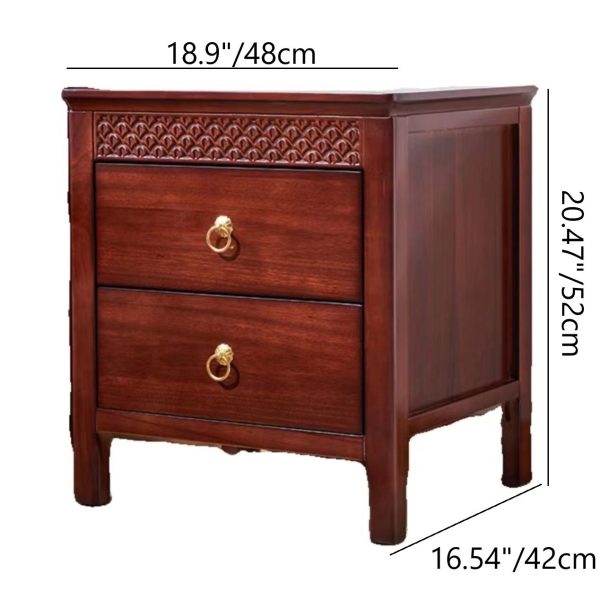 Traditional Chinese Solid Wood Rectangular Wavy Nightstand With 2 Drawers For Bedroom - Image 4