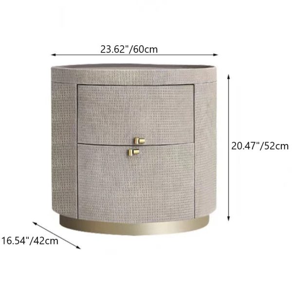 Modern Minimalist Sintered Stone Solid Wood Woven Leather Round Cylindrical Nightstand 2-Drawer For Bedroom - Image 4