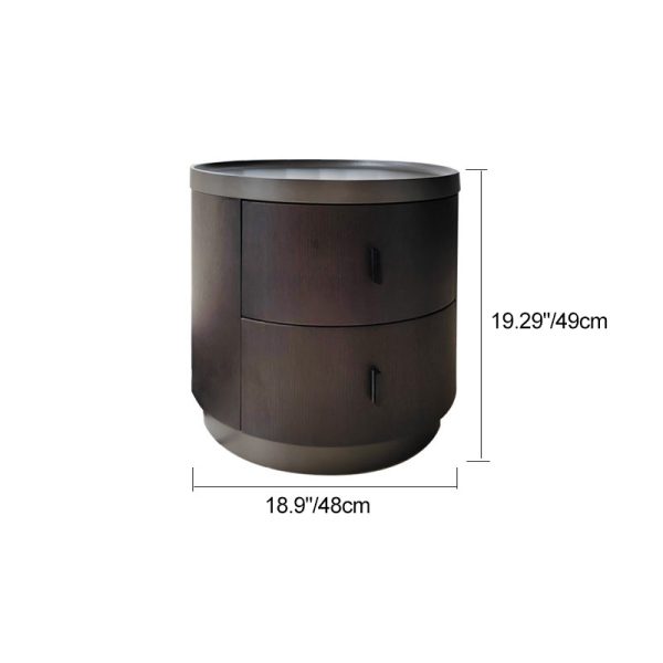 Modern Minimalist Ash Wood Metal Stainless Steel Round Nightstand 2-Drawer For Bedroom - Image 4
