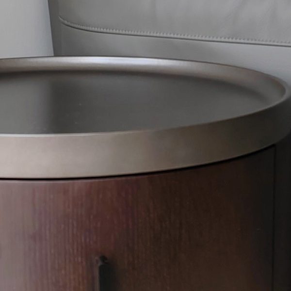 Modern Minimalist Ash Wood Metal Stainless Steel Round Nightstand 2-Drawer For Bedroom - Image 11