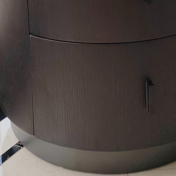 Modern Minimalist Ash Wood Metal Stainless Steel Round Nightstand 2-Drawer For Bedroom - Image 12