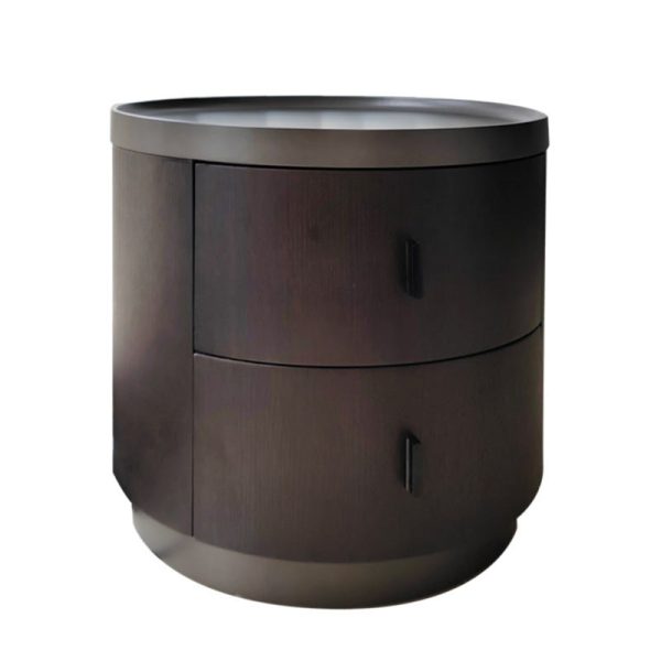 Modern Minimalist Ash Wood Metal Stainless Steel Round Nightstand 2-Drawer For Bedroom - Image 19