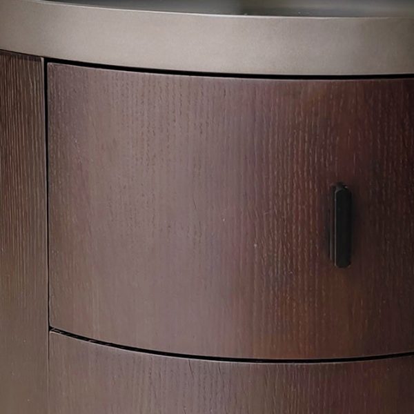 Modern Minimalist Ash Wood Metal Stainless Steel Round Nightstand 2-Drawer For Bedroom - Image 5