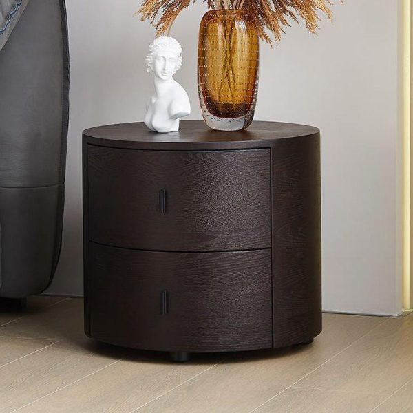 Modern Minimalist Solid Wood Round Nightstand 2-Drawer For Bedroom - Image 2