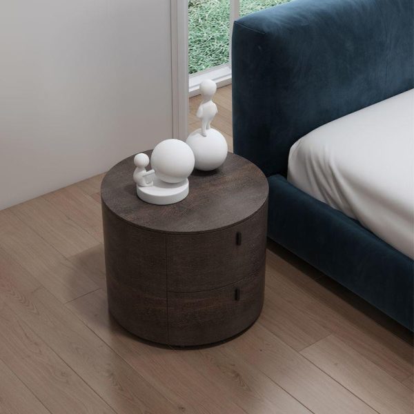 Modern Minimalist Solid Wood Round Nightstand 2-Drawer For Bedroom - Image 3
