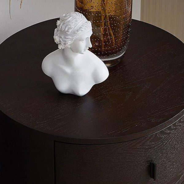 Modern Minimalist Solid Wood Round Nightstand 2-Drawer For Bedroom - Image 7