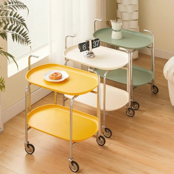 Contemporary Scandinavian ABS Carbon Steel Oval End Table With 2-Tier For Living Room