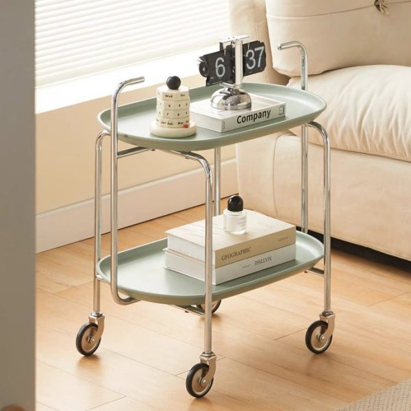 Contemporary Scandinavian ABS Carbon Steel Oval End Table With 2-Tier For Living Room - Image 2