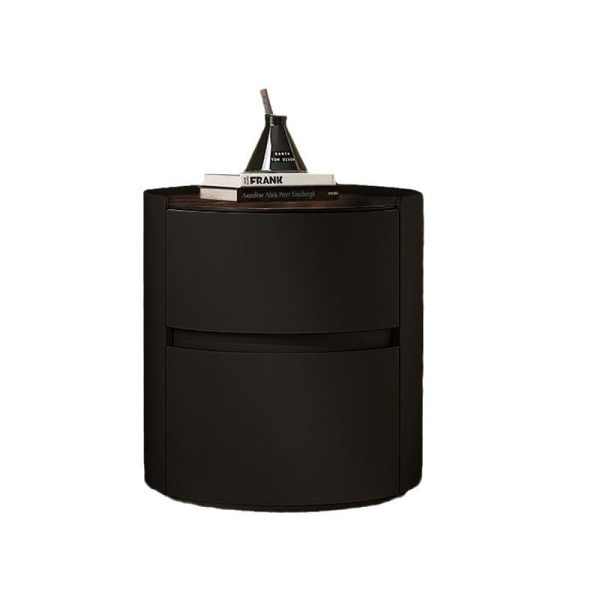 Modern Minimalist Sintered Stone Leather Solid Wood Round Nightstand 2-Drawer For Bedroom - Image 15