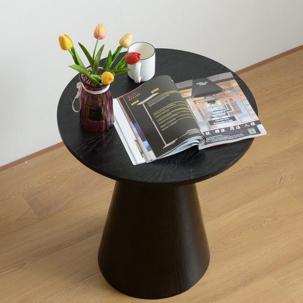 Contemporary Scandinavian Solid Wood Stainless Steel Round Cone End Table With 1-Tier For Living Room