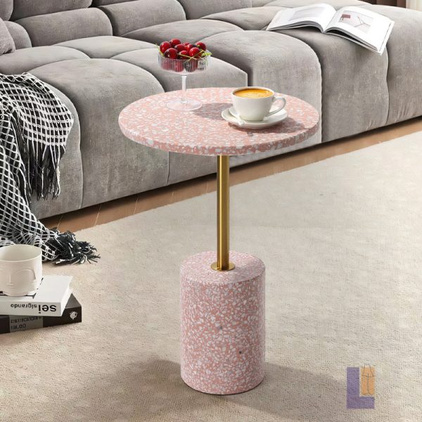 Modern Luxury Marble Metal Round Cylindrical End Table 1-Tier For Living Room - Image 2