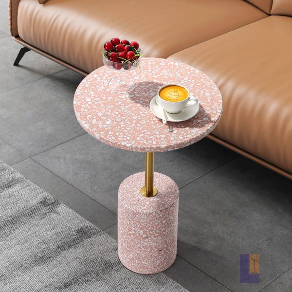 Modern Luxury Marble Metal Round Cylindrical End Table 1-Tier For Living Room - Image 3