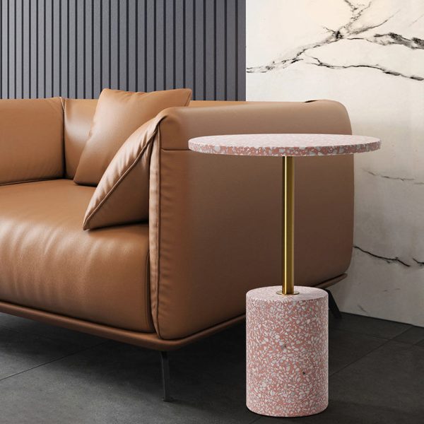 Modern Luxury Marble Metal Round Cylindrical End Table 1-Tier For Living Room - Image 12