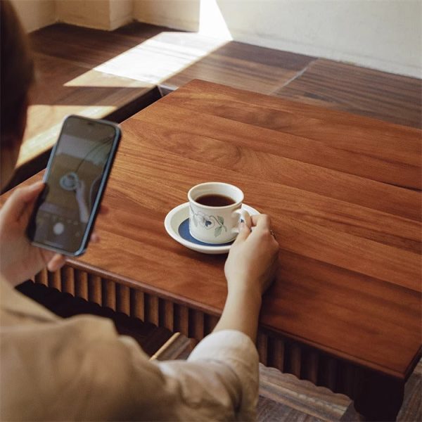 Traditional Vintage Solid Wood Textured Square Coffee Table 1-Tier For Living Room - Image 5