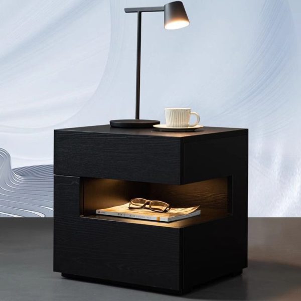 Contemporary Creative Solid Wood Geometric Nightstand With 2 Drawers For Bedroom - Image 7