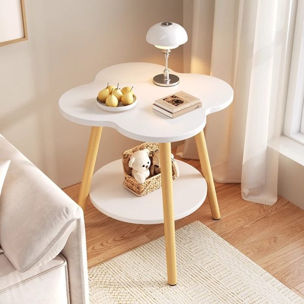 Contemporary Creative Solid Wood Metal Flower-Shaped Round End Table 2-Tier For Living Room - Image 3