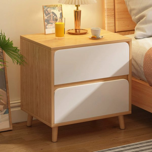 Modern Minimalist Solid Wood Rectangular Cylinder Nightstand 2-Drawer For Bedroom