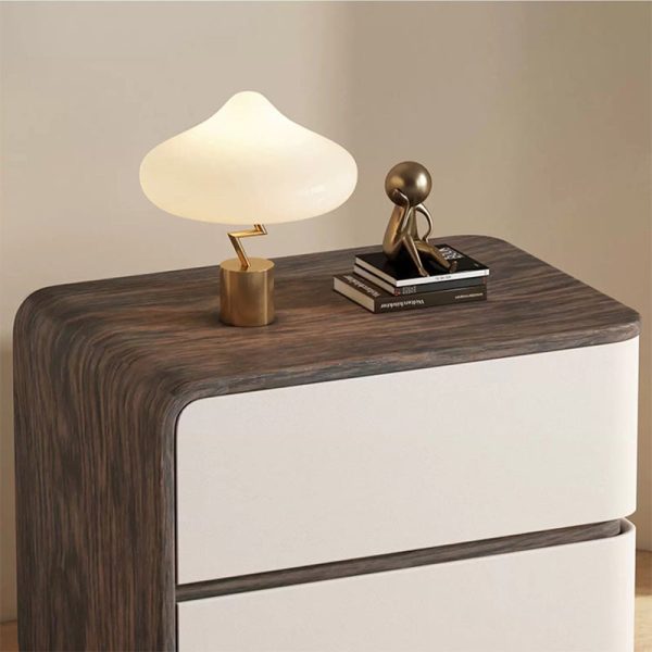 Contemporary Creative Solid Wood Faux Leather Curved Square Nightstand 2-Drawer For Bedroom - Image 6