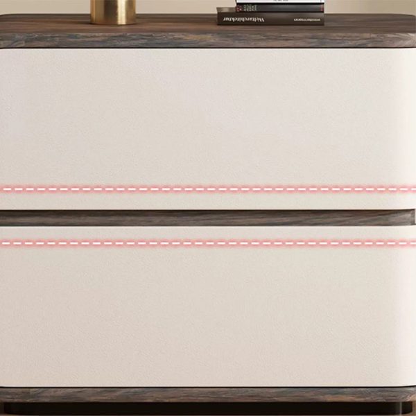 Contemporary Creative Solid Wood Faux Leather Curved Square Nightstand 2-Drawer For Bedroom - Image 9