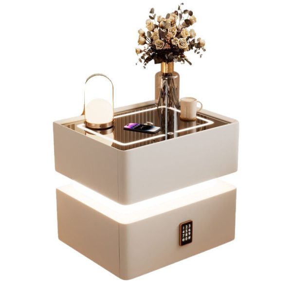 Modern Luxury Rock Panel Tempered Glass Leather Solid Wood Rounded Nightstand 2-Drawer For Bedroom - Image 19