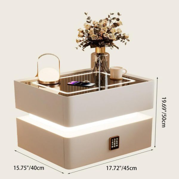 Modern Luxury Rock Panel Tempered Glass Leather Solid Wood Rounded Nightstand 2-Drawer For Bedroom - Image 5