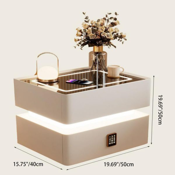 Modern Luxury Rock Panel Tempered Glass Leather Solid Wood Rounded Nightstand 2-Drawer For Bedroom - Image 6