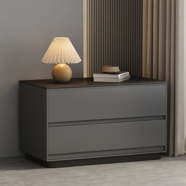Modern Minimalist Sintered Stone Leather Wood Rectangular Nightstand 2-Drawer For Bedroom - Image 10