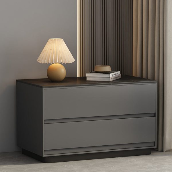 Modern Minimalist Sintered Stone Leather Wood Rectangular Nightstand 2-Drawer For Bedroom - Image 11