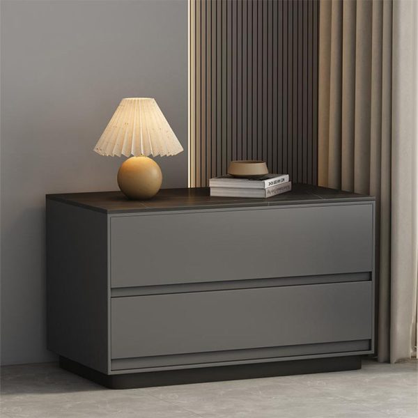 Modern Minimalist Sintered Stone Leather Wood Rectangular Nightstand 2-Drawer For Bedroom - Image 13