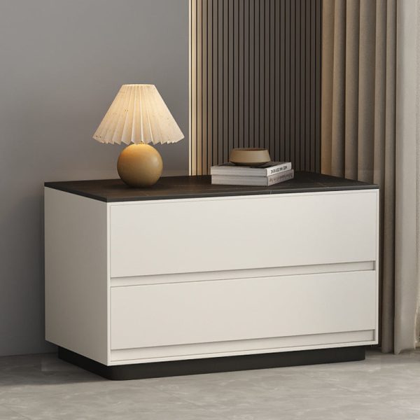 Modern Minimalist Sintered Stone Leather Wood Rectangular Nightstand 2-Drawer For Bedroom - Image 12