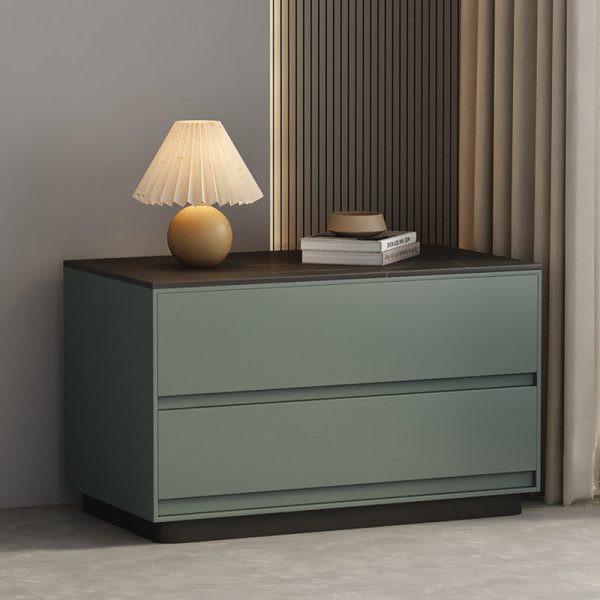 Modern Minimalist Sintered Stone Leather Wood Rectangular Nightstand 2-Drawer For Bedroom - Image 14