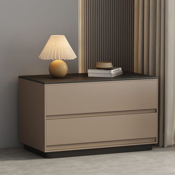 Modern Minimalist Sintered Stone Leather Wood Rectangular Nightstand 2-Drawer For Bedroom - Image 15
