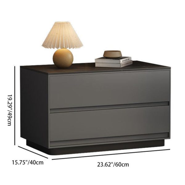 Modern Minimalist Sintered Stone Leather Wood Rectangular Nightstand 2-Drawer For Bedroom - Image 5