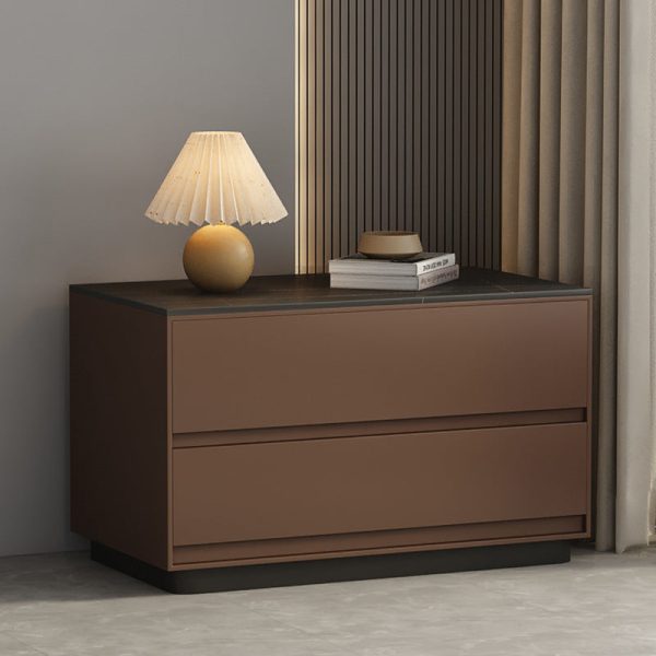 Modern Minimalist Sintered Stone Leather Wood Rectangular Nightstand 2-Drawer For Bedroom - Image 16