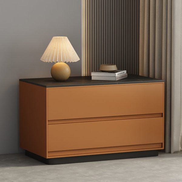Modern Minimalist Sintered Stone Leather Wood Rectangular Nightstand 2-Drawer For Bedroom - Image 17