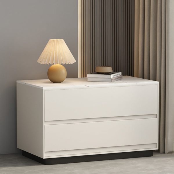 Modern Minimalist Sintered Stone Leather Wood Rectangular Nightstand 2-Drawer For Bedroom - Image 18