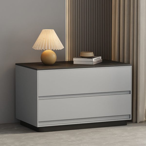 Modern Minimalist Sintered Stone Leather Wood Rectangular Nightstand 2-Drawer For Bedroom - Image 19