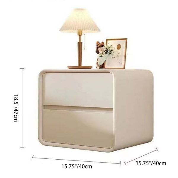 Modern Minimalist Faux Leather Solid Wood Rounded Rectangular Nightstand 2-Drawer For Bedroom - Image 4