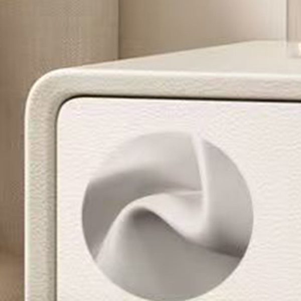 Modern Minimalist Faux Leather Solid Wood Rounded Rectangular Nightstand 2-Drawer For Bedroom - Image 8