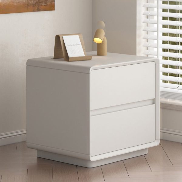 Modern Minimalist Solid Wood Rounded Square Nightstand 2-Drawer For Bedroom - Image 2